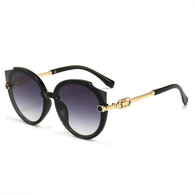 វ៉ែនតាថ្មី 2022-New-Vintage-Cat-Eye-Round-Sunglasses Black Gray