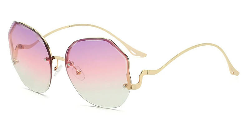 វ៉ែនតានារីសម័យថ្មី Irregular Round Sunglasses Women Brand Purple Pink