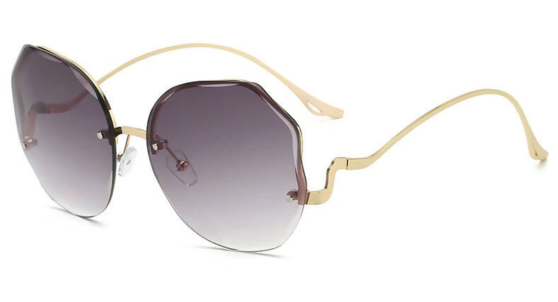 វ៉ែនតានារីសម័យថ្មី Irregular Round Sunglasses Women Brand Double Gray (2)