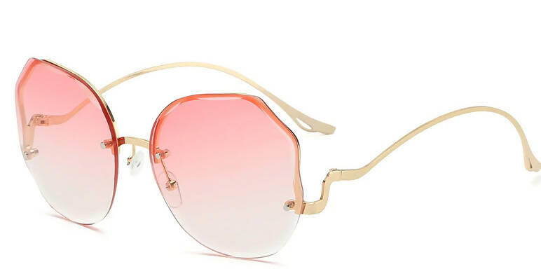 វ៉ែនតានារីសម័យថ្មី Irregular Round Sunglasses Women Brand Double Pink