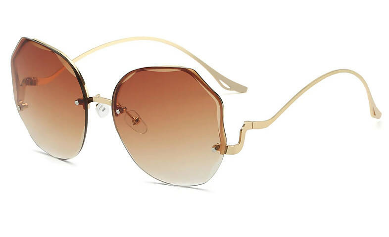 វ៉ែនតានារីសម័យថ្មី Irregular Round Sunglasses Women Brand Double Brown