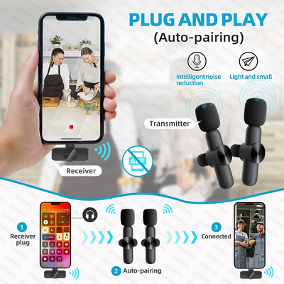 Wireless Lavalier Microphone Audio Video Recording for iPhone & Android Phone