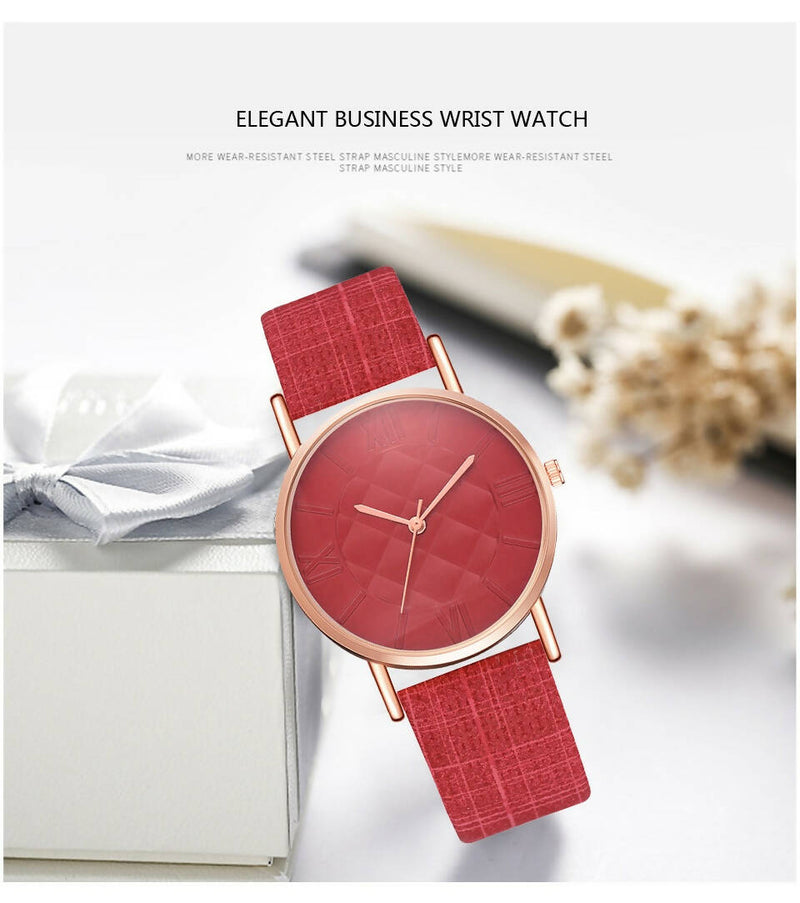 នាឡិការដៃនារី Fashion-Women-Leather-Band-Dress-Quartz-Wrist-Watches-Luxury-Top-Brand-Red