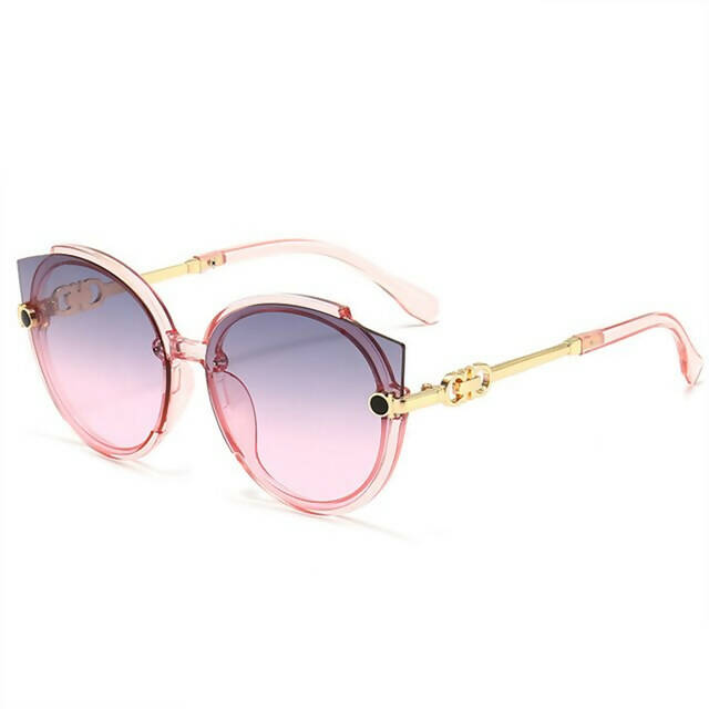 វ៉ែនតានារីថ្មី 2022-New-Vintage-Cat-Eye-Round-Sunglasses-Women- Blue Pink