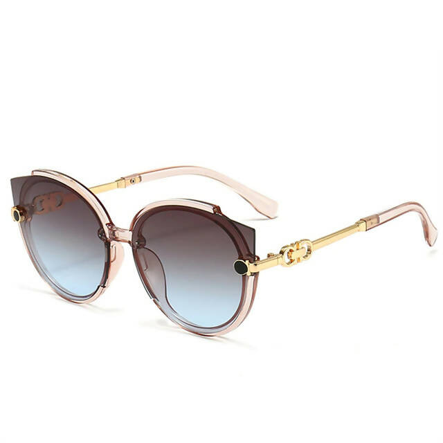 វ៉ែនតានារីថ្មី 2022-New-Vintage-Cat-Eye-Round-Sunglasses-Women-Tea Blue