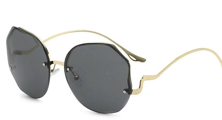 វ៉ែនតានារីសម័យថ្មី Irregular Round Sunglasses Women Brand Gold Gray